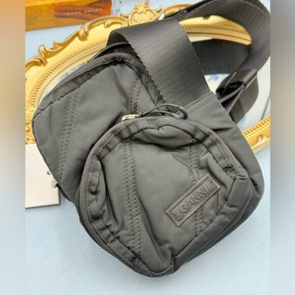 🆕 GANNI 🧿 NWT Mini Quilted Recycled Tech Black Nylon Crossbody Bag - Picture 12 of 15